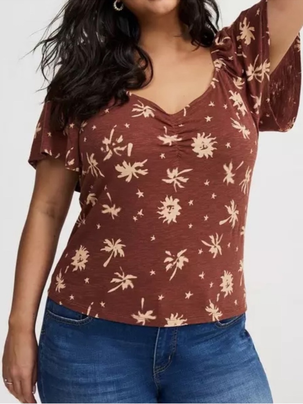 Torrid Vintage Slub V-Neck Flutter Sleeve
Smocked Top in Sun Palms 1X